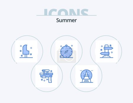 Téléchargez les illustrations : Summer Blue Icon Pack 5 Icon Design. navigation. direction. vacation. compass. ice cream - en licence libre de droit