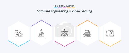 Ilustración de Software Engineering And Video Gaming 25 Line icon pack including gaming. console. startup. playing. game - Imagen libre de derechos