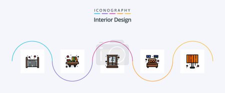 Illustration for Interior Design Line Filled Flat 5 Icon Pack Including sleep. room. table. bed. wardrobe - Royalty Free Image
