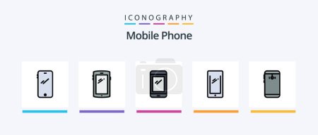 Téléchargez les illustrations : Ligne de téléphone mobile rempli Pack de 5 icônes y compris.. Conception d'icônes créatives - en licence libre de droit