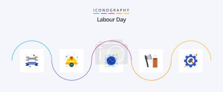 Illustration for Labour Day Flat 5 Icon Pack Including cutting. axe. safety. labour. gear - Royalty Free Image