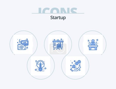Ilustración de Startup Blue Icon Pack 5 Icon Design. employee. investment. images. income. assets - Imagen libre de derechos