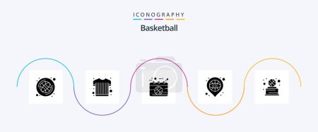 Illustration for Basketball Glyph 5 Icon Pack Including basketball. place. basketball. location. basket - Royalty Free Image