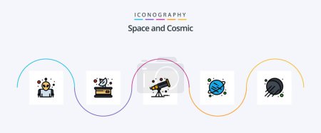 Téléchargez les illustrations : Space Line Filled Flat 5 Icon Pack Including . sputnik. space. space. space - en licence libre de droit