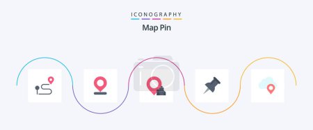 Téléchargez les illustrations : Map Pin Flat 5 Icon Pack Including . pin. location. map. pin - en licence libre de droit