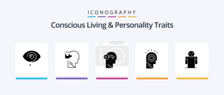 Ilustración de Concious Living And Personality Traits Glyph 5 Icon Pack Including man. idea. puzzle. unlock. lock. Creative Icons Design - Imagen libre de derechos
