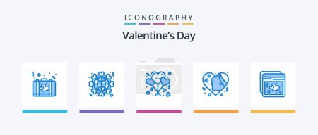 Illustration for Valentines Day Blue 5 Icon Pack Including hearts. emotion. love. emojis. love. Creative Icons Design - Royalty Free Image