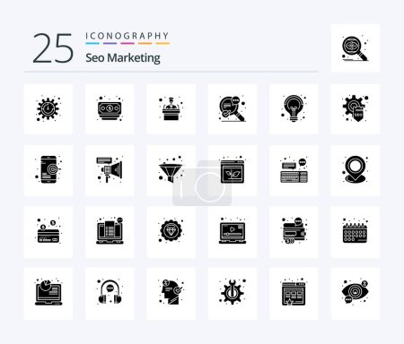 Téléchargez les illustrations : Seo Marketing 25 Solid Glyph icon pack including development. idea. training. creative. speech - en licence libre de droit