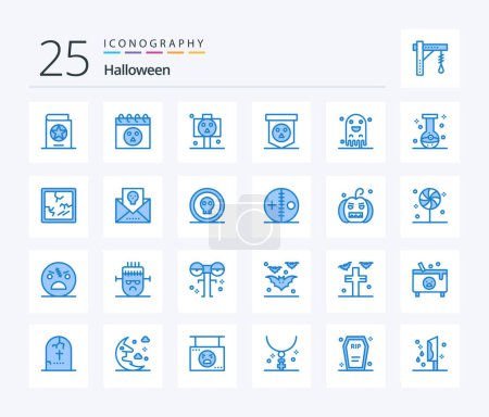 Ilustración de Halloween 25 Blue Color icon pack including beaker. scary. board. horror. ghost - Imagen libre de derechos