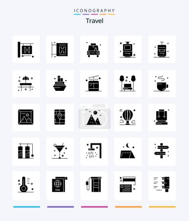 Illustration for Creative Travel 25 Glyph Solid Black icon pack  Such As restaurant. beach. bag. vacation. suitcase - Royalty Free Image