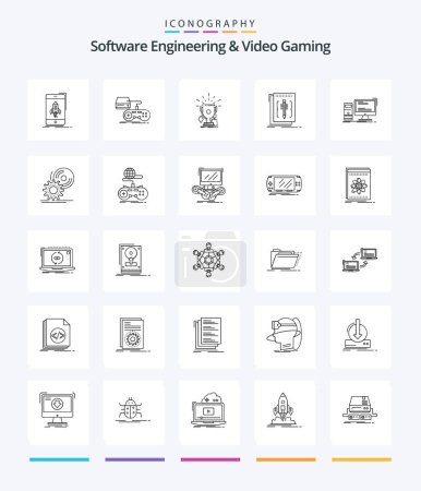 Ilustración de Creative Software Engineering And Video Gaming 25 OutLine icon pack  Such As editor. code. playstation. winner. sport - Imagen libre de derechos