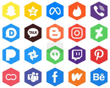 Téléchargez les illustrations : Hexagon Flat Color White Icon Set deviantart. meta. rakuten. instagram and blogger 20 Innovative Icons - en licence libre de droit