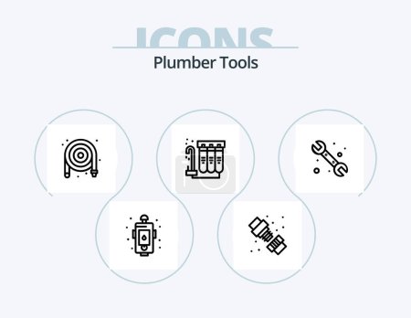 Téléchargez les illustrations : Plumber Line Icon Pack 5 Icon Design. plumbing. pipes. valve. mechanical. sink - en licence libre de droit