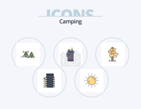 Téléchargez les illustrations : Camping Line Filled Icon Pack 5 Icon Design. flash. torch. tool. grill. camping - en licence libre de droit