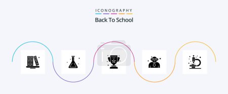 Téléchargez les illustrations : Back To School Glyph 5 Icon Pack Including research. lab. achievement. education. school - en licence libre de droit
