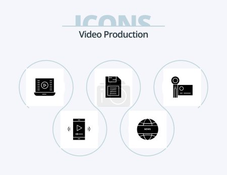 Illustration for Video Production Glyph Icon Pack 5 Icon Design. sd card. memory chip. memory card. video play - Royalty Free Image