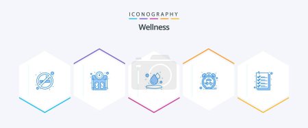 Illustration for Wellness 25 Blue icon pack including list. check. drop. time. heart - Royalty Free Image
