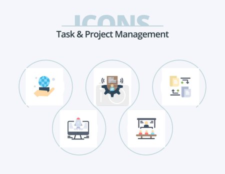 Ilustración de Task And Project Management Flat Icon Pack 5 Icon Design. transfer. card. hand. profile. setting - Imagen libre de derechos