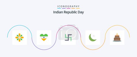 Illustration for Indian Republic Day Flat 5 Icon Pack Including night. night. heart. moon. pray - Royalty Free Image