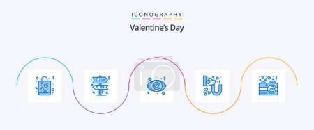 Téléchargez les illustrations : Valentines Day Blue 5 Icon Pack Including valentine. love. eye. camera. love - en licence libre de droit
