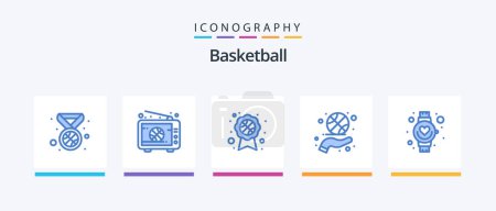 Ilustración de Basketball Blue 5 Icon Pack Including hand. sport. award badge. spin. fitness. Creative Icons Design - Imagen libre de derechos
