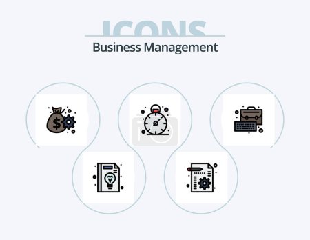 Téléchargez les illustrations : Business Management Line Filled Icon Pack 5 Icon Design. bag. balance. business. time. business - en licence libre de droit