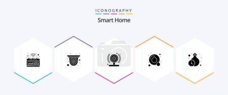 Illustration for Smart Home 25 Glyph icon pack including timers. lighting. cam. home. save water - Royalty Free Image