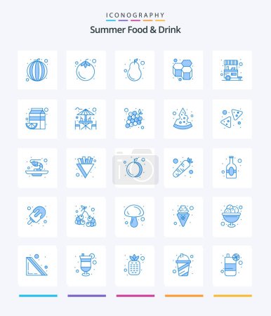 Téléchargez les illustrations : Creative Summer Food & Drink 25 Blue icon pack  Such As food stall. sweet. fruits. honeycomb. bees - en licence libre de droit