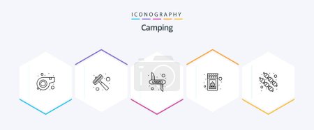 Ilustración de Camping 25 Line icon pack including marshmallow. stick. victorinox. match. box - Imagen libre de derechos