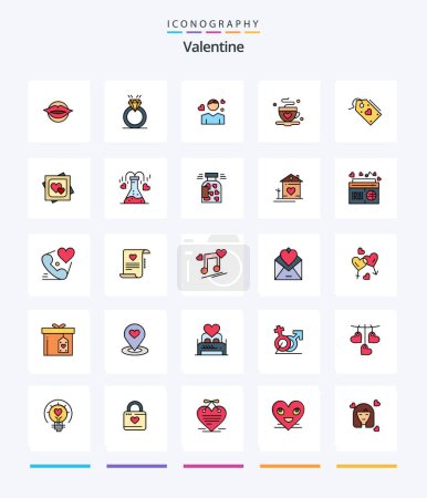 Téléchargez les illustrations : Creative Valentine 25 Line FIlled icon pack  Such As tea. cup. marriage. heart. avatar - en licence libre de droit
