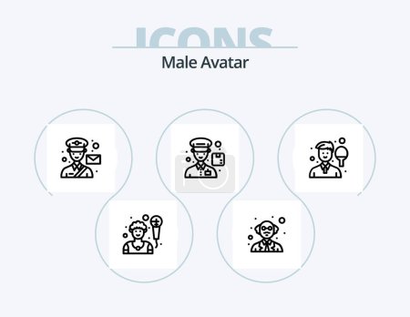 Téléchargez les illustrations : Male Avatar Line Icon Pack 5 Icon Design. golf. microphone. athlete. mic. player - en licence libre de droit