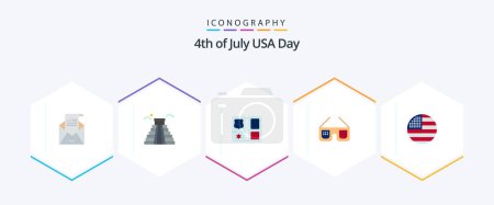 Illustration for Usa 25 Flat icon pack including american. imerican. usa. glasses. star - Royalty Free Image
