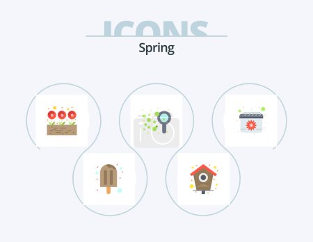 Illustration for Spring Flat Icon Pack 5 Icon Design. calendar. kids. pet. bubbles. flower - Royalty Free Image