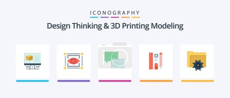 Téléchargez les illustrations : Design Thinking And D Printing Modeling Flat 5 Icon Pack Including setting. education. chat. scale. pen. Creative Icons Design - en licence libre de droit
