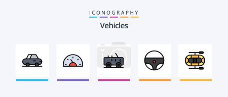 Téléchargez les illustrations : Vehicles Line Filled 5 Icon Pack Including . military. driveway. jeep. road. Creative Icons Design - en licence libre de droit