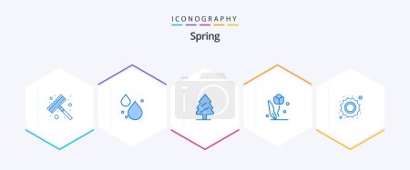Illustration for Spring 25 Blue icon pack including weather. sun. spring. rose. flower - Royalty Free Image