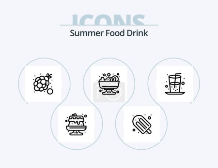 Téléchargez les illustrations : Summer Food Drink Line Icon Pack 5 Icon Design. juice. drink. sweet. beverage. fruit - en licence libre de droit