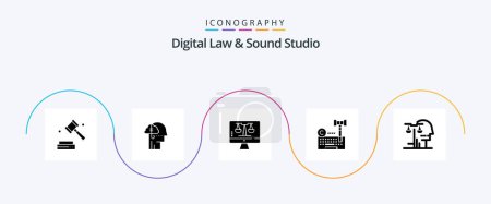Ilustración de Digital Law And Sound Studio Glyph 5 Icon Pack Including laywer. internet. human. digital. screen - Imagen libre de derechos