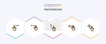 Téléchargez les illustrations : Hand Gestures 25 FilledLine icon pack including gesture. lefts. up. gesture. hand - en licence libre de droit