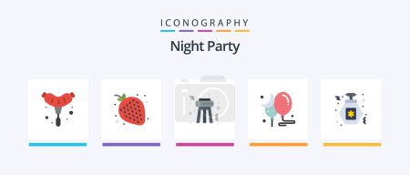 Ilustración de Night Party Flat 5 Icon Pack Including party. perfume. stool. party. moon. Creative Icons Design - Imagen libre de derechos