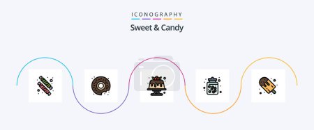 Téléchargez les illustrations : Sweet And Candy Line Filled Flat 5 Icon Pack Including candy. food. cake. dessert. candy - en licence libre de droit