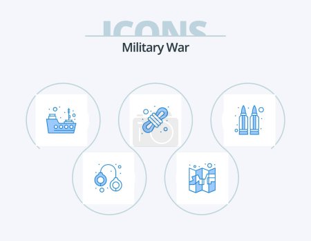 Ilustración de Military War Blue Icon Pack 5 Icon Design. gun. military. rope. camp - Imagen libre de derechos