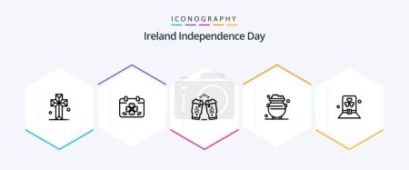 Téléchargez les illustrations : Ireland Independence Day 25 Line icon pack including metal. gold. patricks. fortune. glass - en licence libre de droit