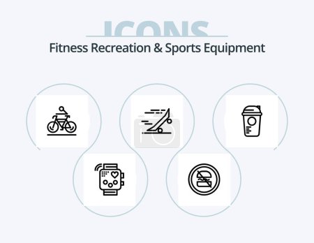 Téléchargez les illustrations : Fitness Recreation And Sports Equipment Line Icon Pack 5 Icon Design. sports. equipment. sports. bag. gym - en licence libre de droit
