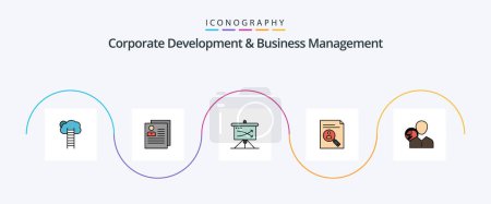 Téléchargez les illustrations : Corporate Development And Business Management Line Filled Flat 5 Icon Pack Including graph. plan. about. business. personal - en licence libre de droit