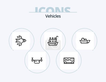 Téléchargez les illustrations : Vehicles Line Icon Pack 5 Icon Design. speed. lift truck. hippy. forklift truck. fork truck - en licence libre de droit