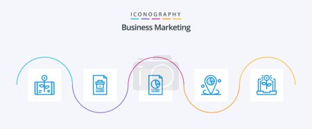 Téléchargez les illustrations : Business Marketing Blue 5 Icon Pack Including location. data. file. graph. economy - en licence libre de droit