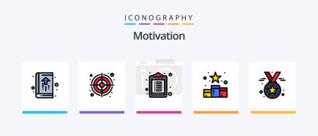 Illustration for Motivation Line Filled 5 Icon Pack Including great idea. excellent idea. notebook. big idea. steps. Creative Icons Design - Royalty Free Image