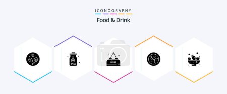 Téléchargez les illustrations : Food And Drink 25 Glyph icon pack including berries. drink. drink. food. - en licence libre de droit