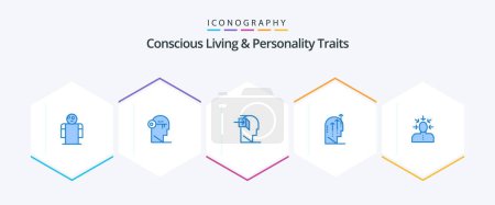 Téléchargez les illustrations : Concious Living And Personality Traits 25 Blue icon pack including intelligence. growth. unlock. emotional. mind - en licence libre de droit